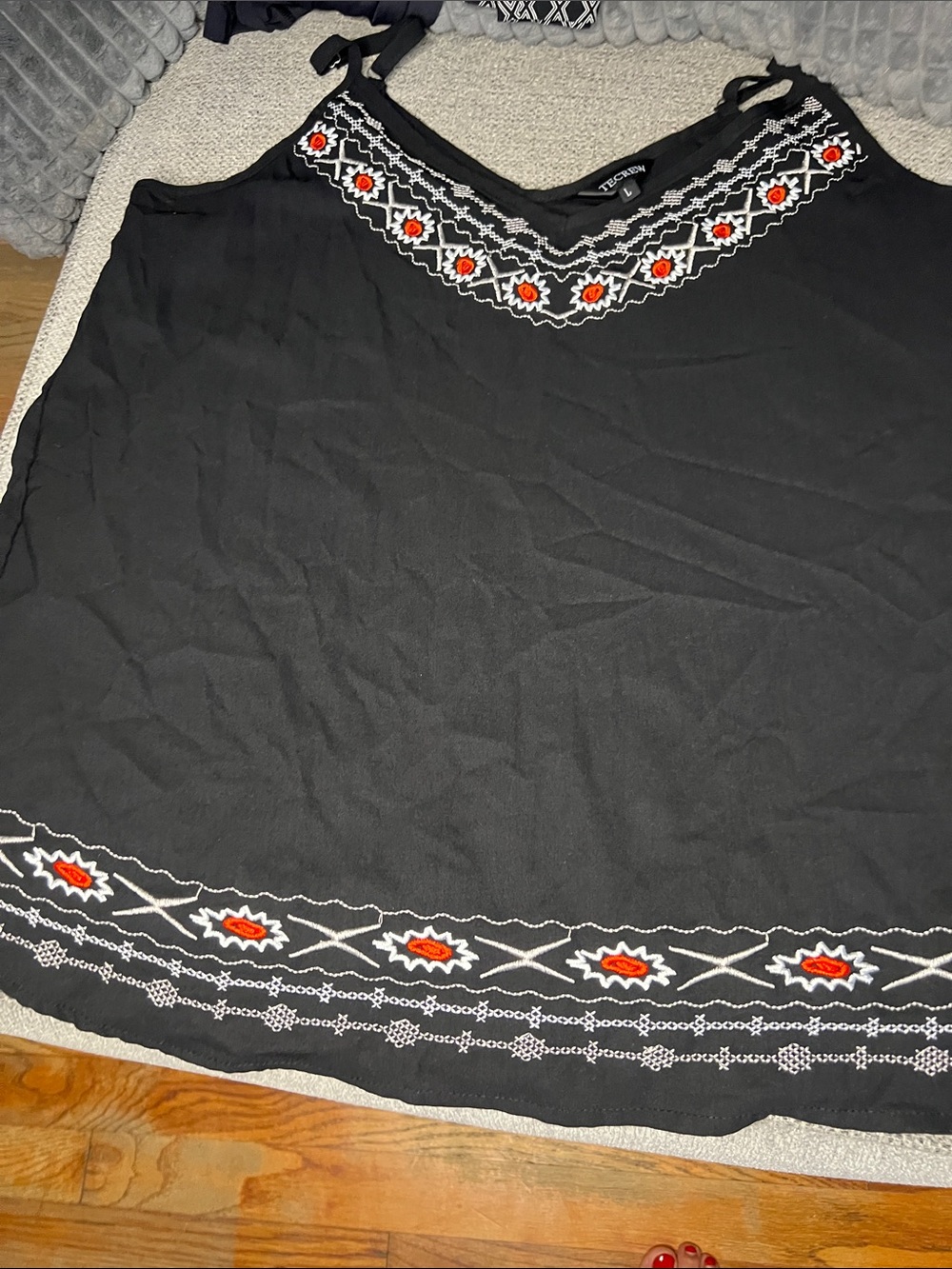 Embroidered Black Mini Skirt with Red Accents